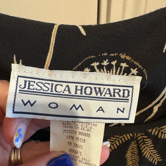 Jessica Howard Vintage Black Multi Sleeveless Dress Lightweight Jacket Sz 16 - Picture 7 of 16